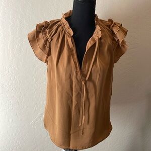 Camel ruffle sleeve top
